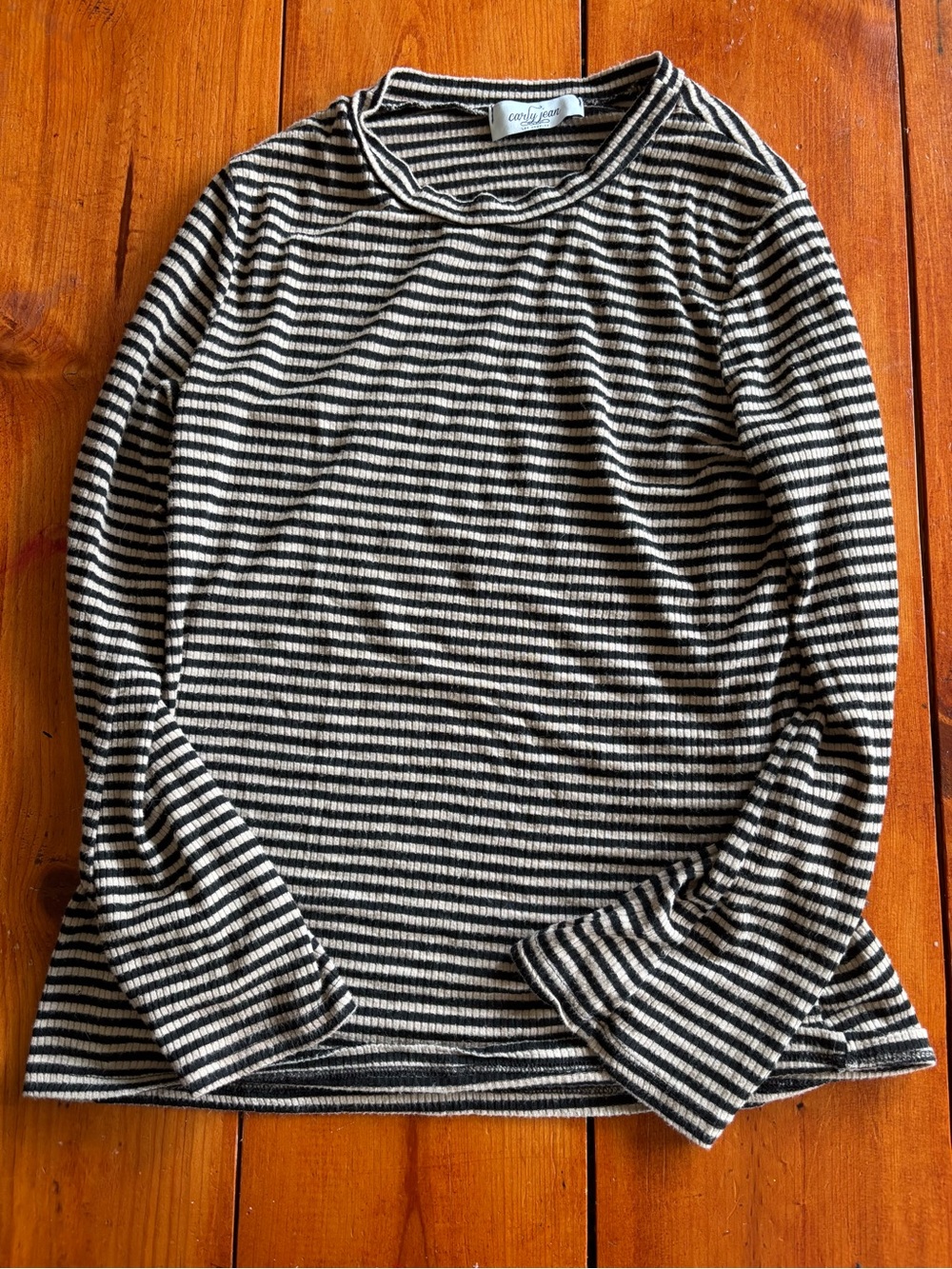 Carly Jean Los Angeles Striped Ribbed Long-Sleeve Top - Black & Cream